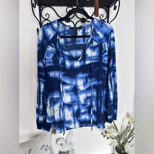 BCBGMaxAzria vivid blue and White Tie-Dye Blouse